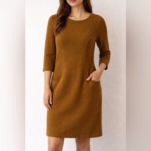 Boden Crewneck 3/4 Sleeve Mustard Brown Dress - Size 8 R